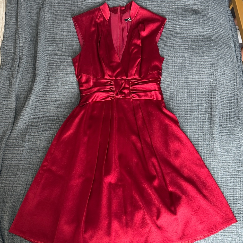 Nanette Lepore Red Satin V-Neck Fit-and-Flare Dress